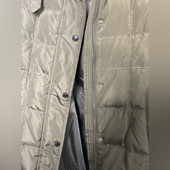 Michael Kors MK Size S Down Puffer Coat Removable Faux Fur Collar Olive Green - Picture 5 of 15